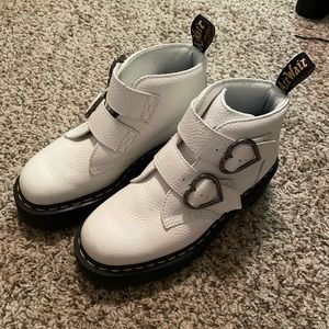 Dr Martens White Heart Buckle Platforms
